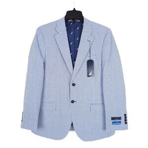 Nautica Mens Modern Fit Seersucker Sport Coat Blazer 38S Navy White Stretch NWT